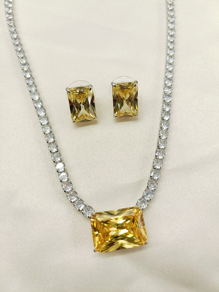 Erin Yellow American Diamond Necklace Set