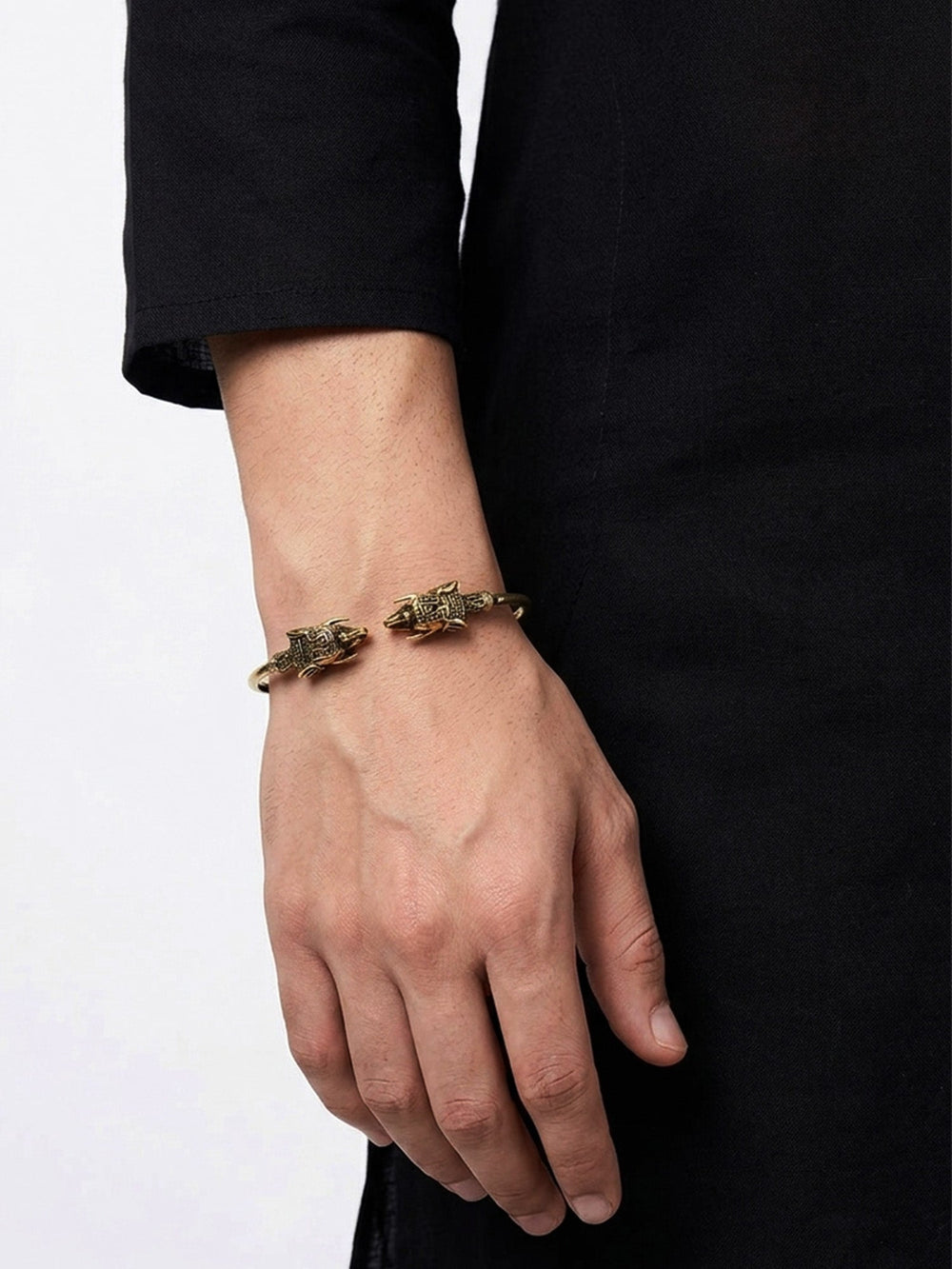 Ekavir Golden Elephant Men's Bracelet - Adjustable Gold Cuff
