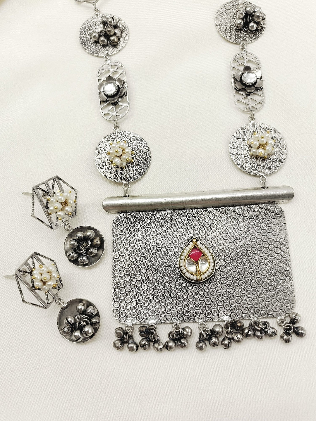 Qalbi Ruby Oxidized Necklace Set