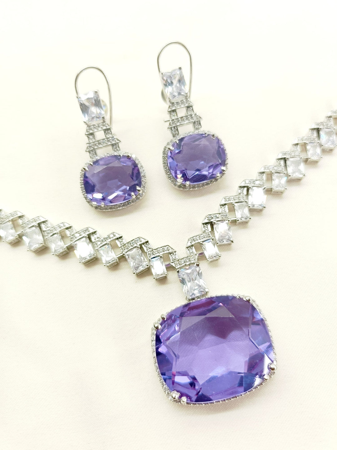 Zora Lavender American Diamond Necklace Set