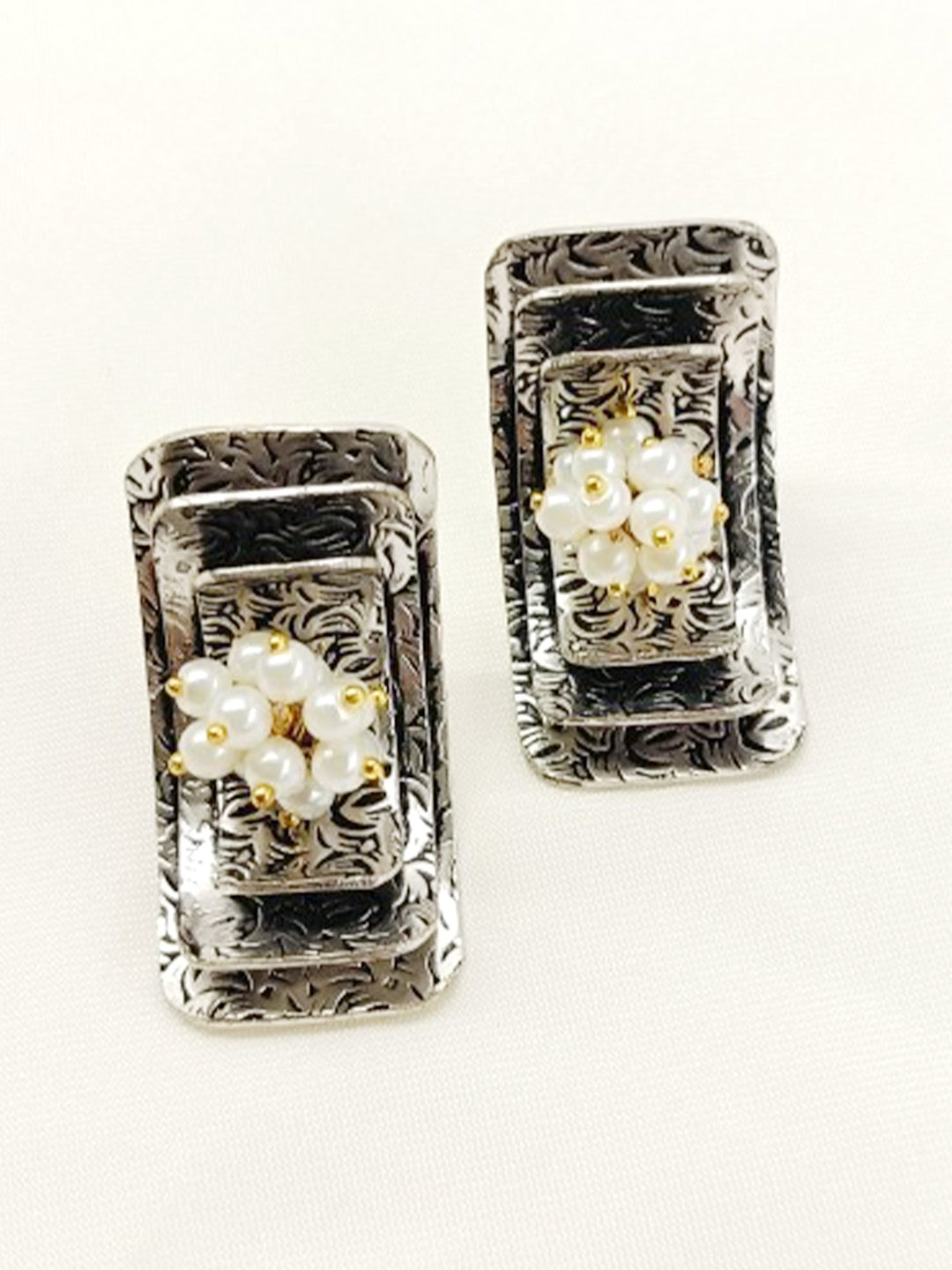 Chandrea White Pearl Oxidized Tops