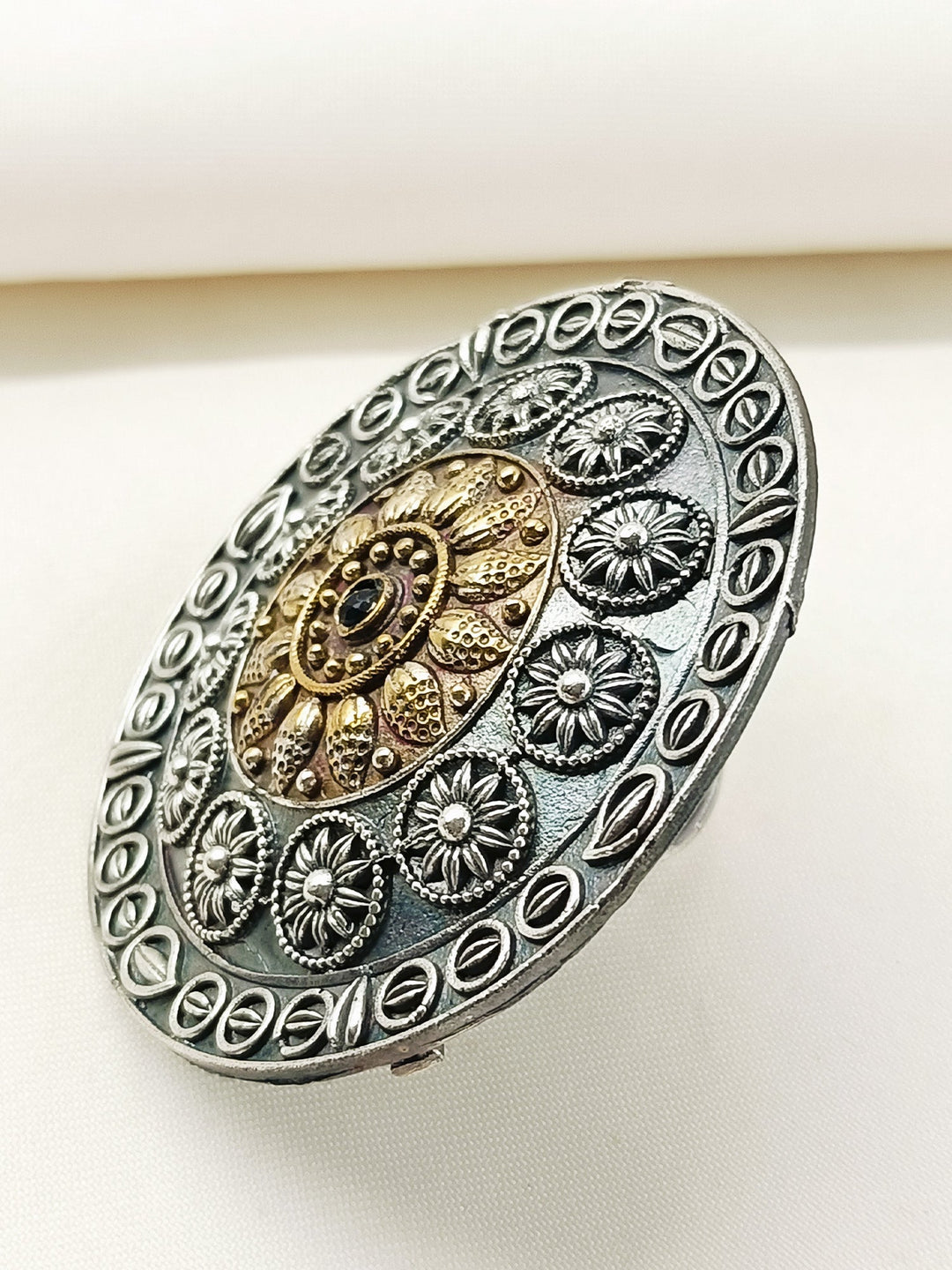 Dhatrananda Navy Blue Oxidized Finger Ring