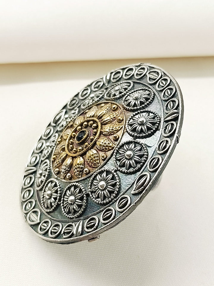 Dhatrananda Navy Blue Oxidized Finger Ring