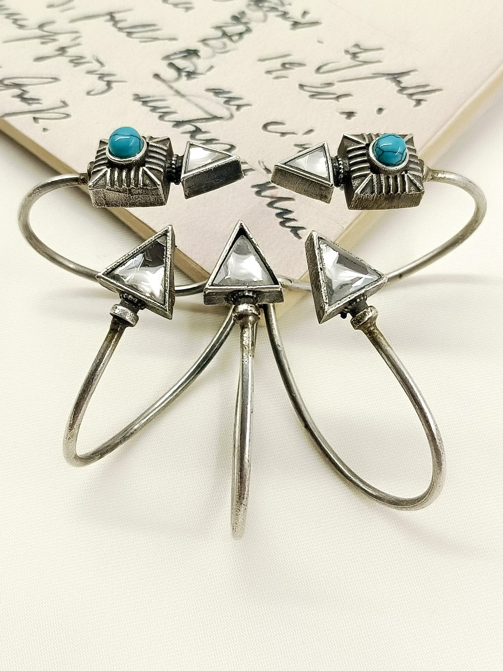 Kianraj Firozi Oxidized Silver Geometric Palm Men's Bracelet