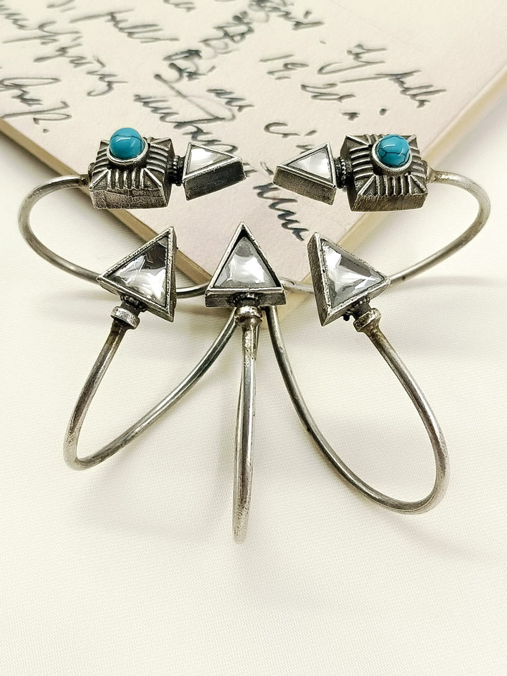 Kianraj Firozi Oxidized Silver Geometric Palm Men&
