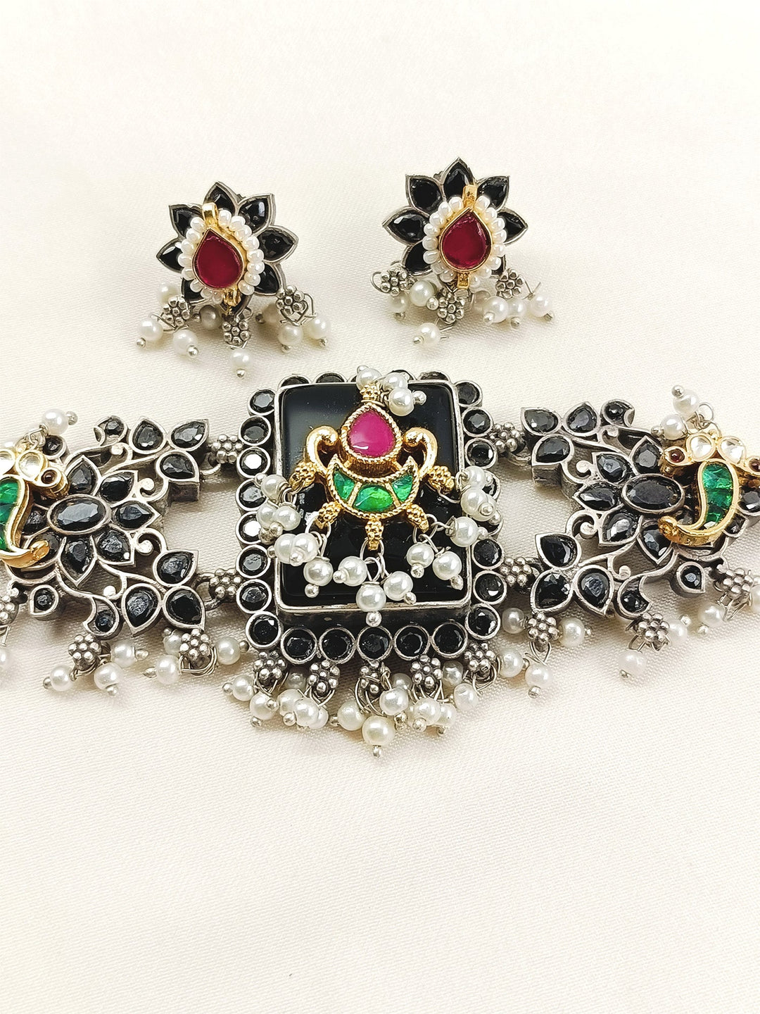 Geolina Black Oxidized Choker Set