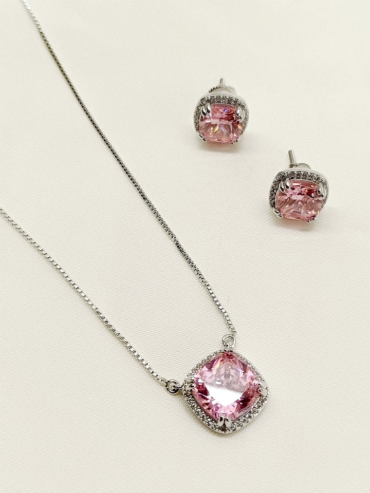 Alaina Pink American Diamond Pendant Set