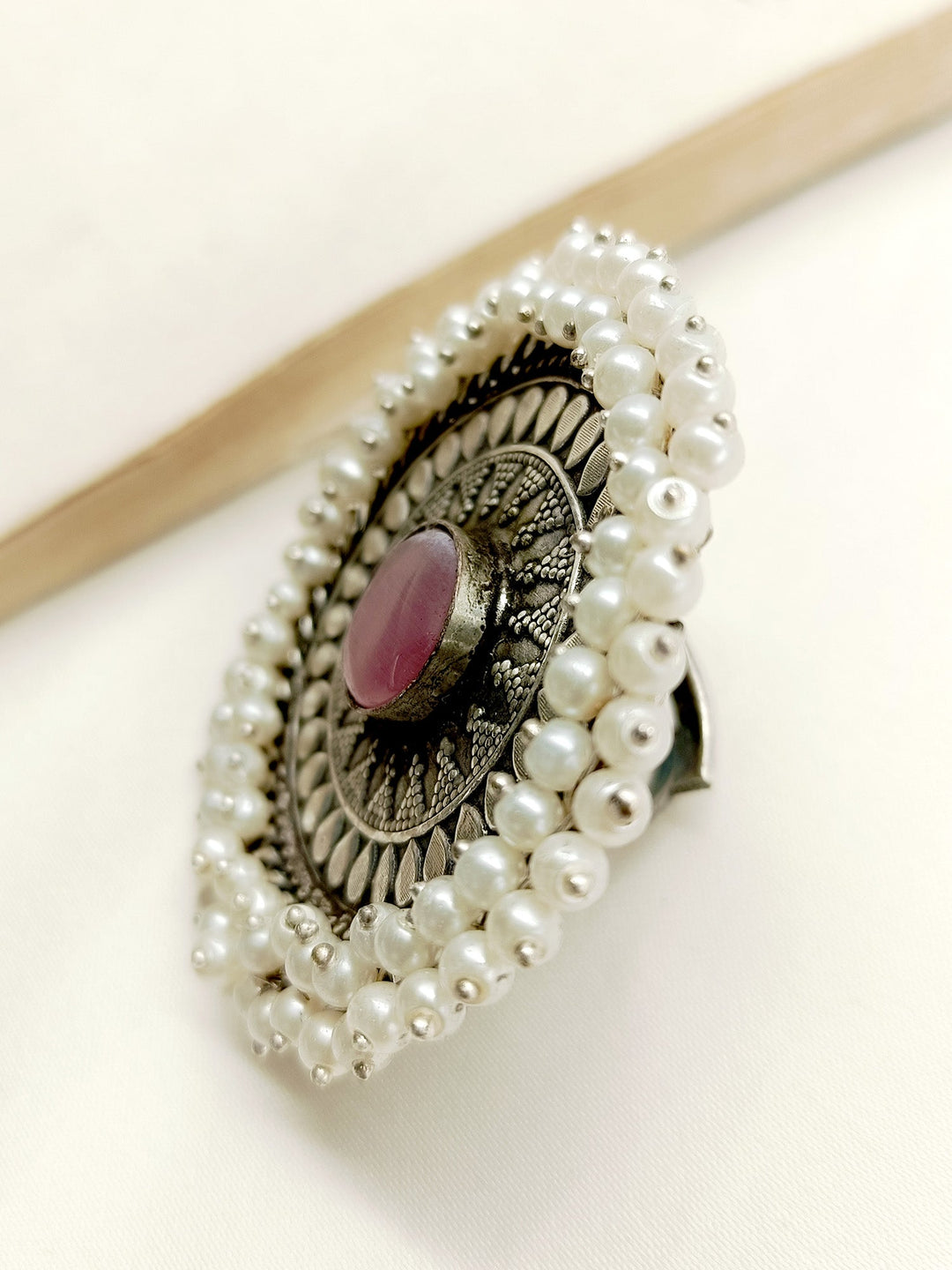 Shireen Baby Pink Oxidized Finger Ring