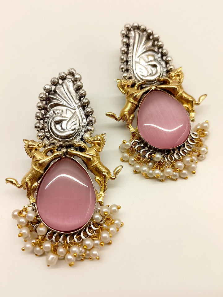 Meenu Baby Pink Oxidized Earrings