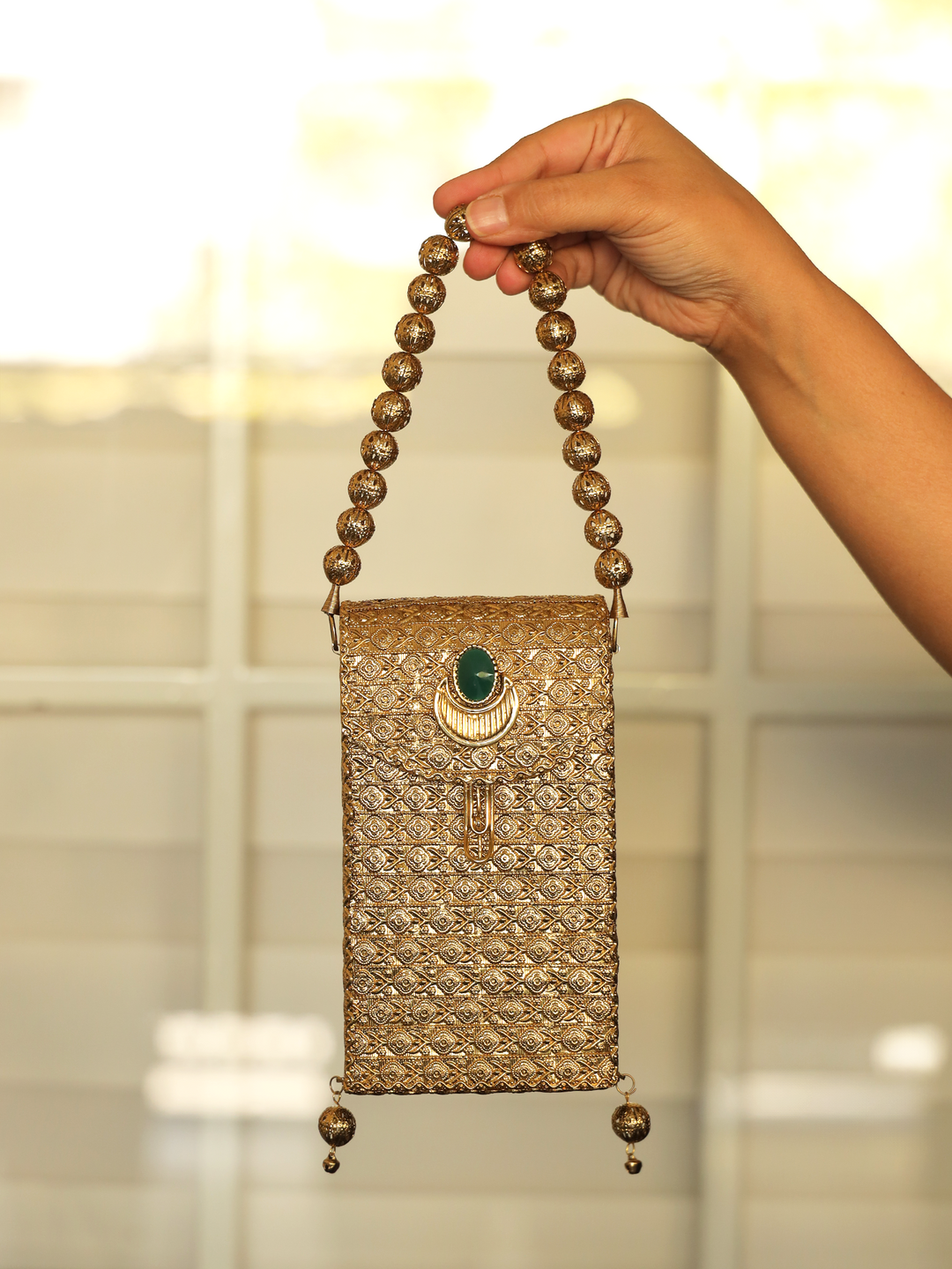 Saavi Green Golden Mobile Pouch - Brass Phone 17 cm