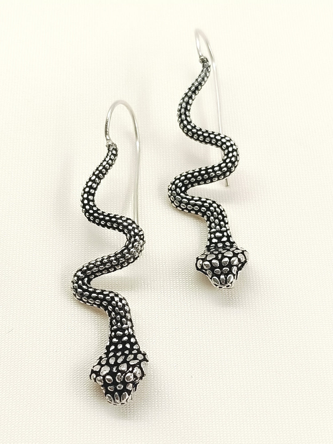 Cascade Men’s Silver Snake Drop Earrings