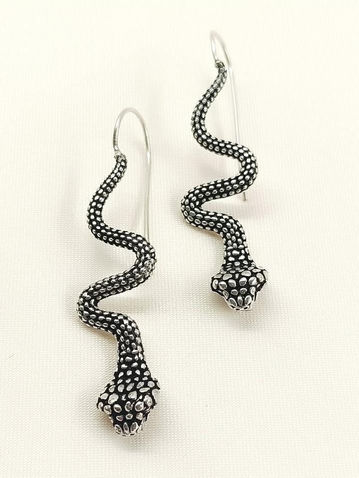 Cascade Men’s Silver Snake Drop Earrings