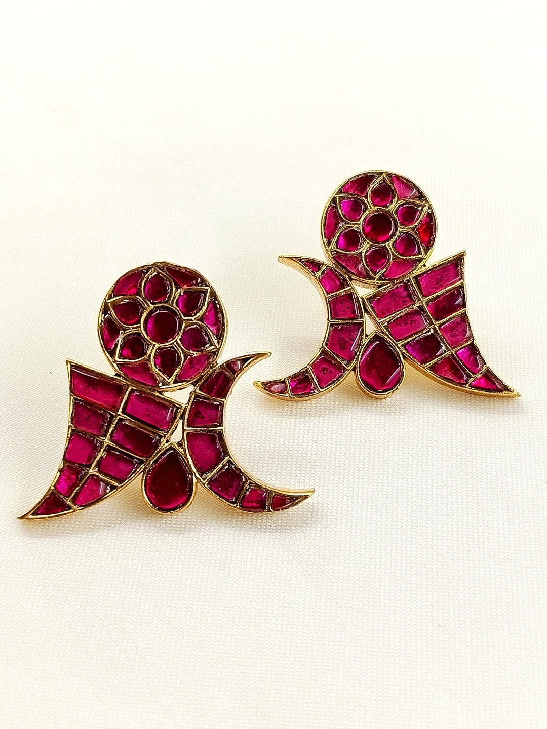 Dolly Pink Kundan Tops - Earrings Antique Gold Plating 3.5