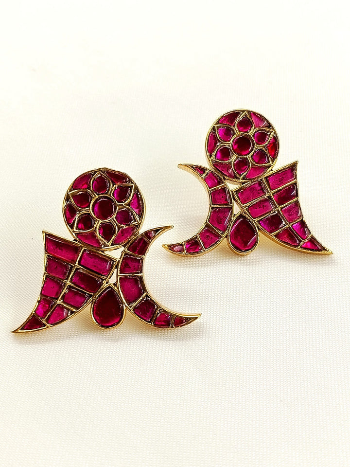 Dolly Pink Kundan Tops - Earrings Antique Gold Plating 3.5