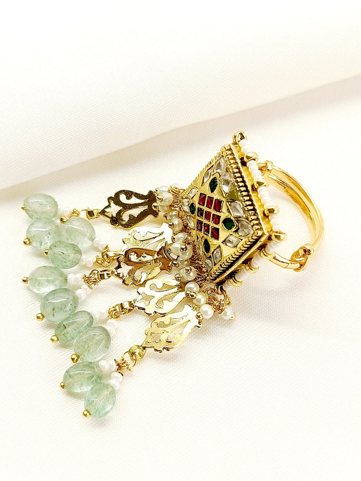 Kalpita Mint Green Kundan Finger Ring