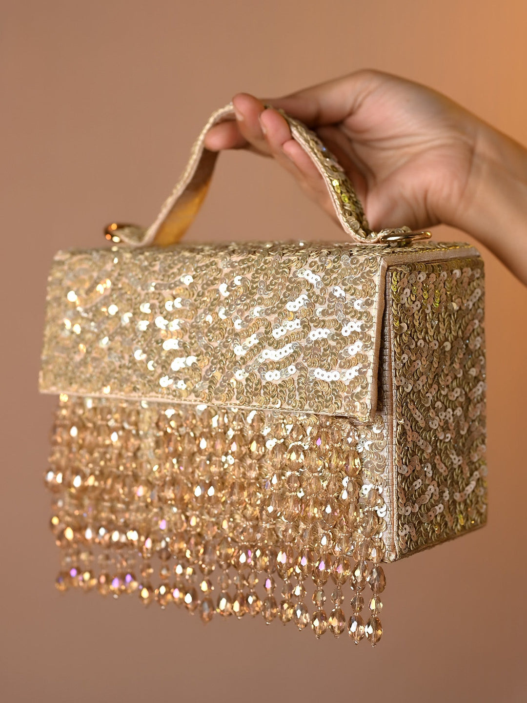 Farida Golden Sequence Box Style Clutch