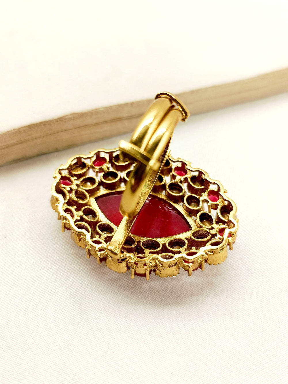 Geolina Maroon Kundan Finger Ring