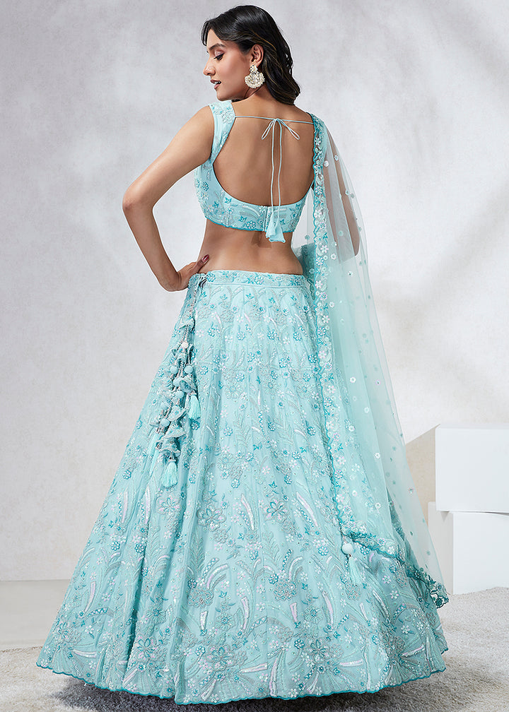 Shades Of Blue Georgette Lehenga Choli Highlighted with Sequins & Thread Embroidery