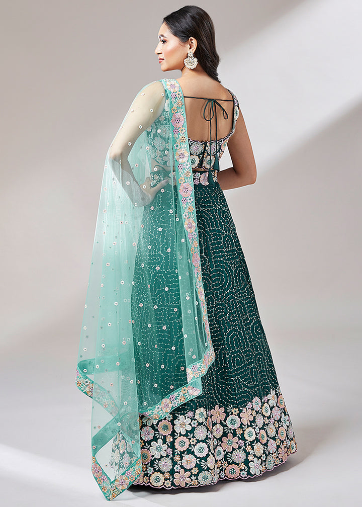 Midnight Green Georgette Lehenga Choli Highlighted with heavy Sequins Embroidery