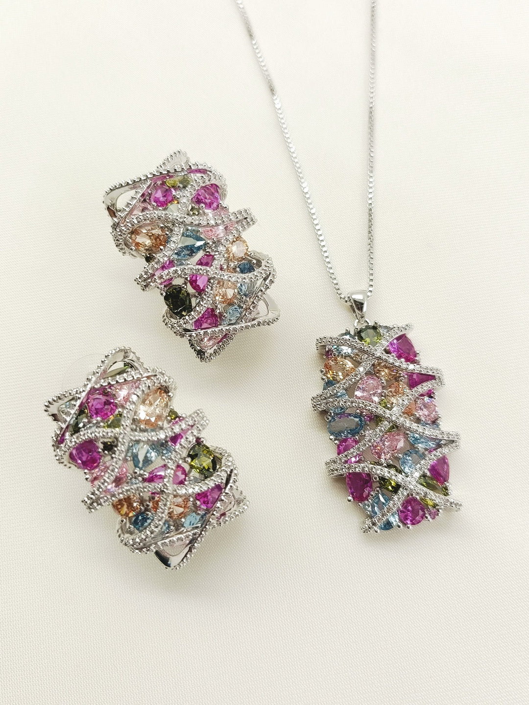 Samaira Multi Colour American Diamond Pendant Set