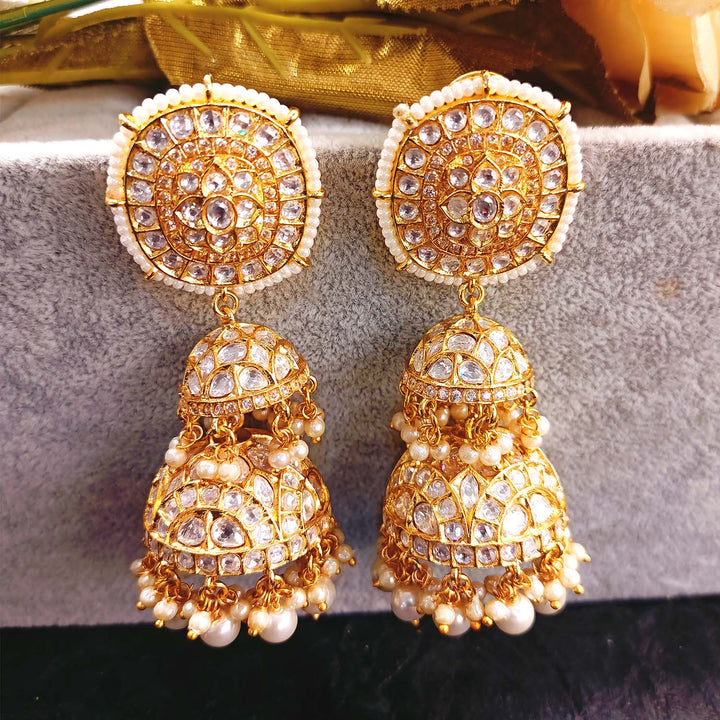 Khushi Off White Gold Plated Kundan Jhumki