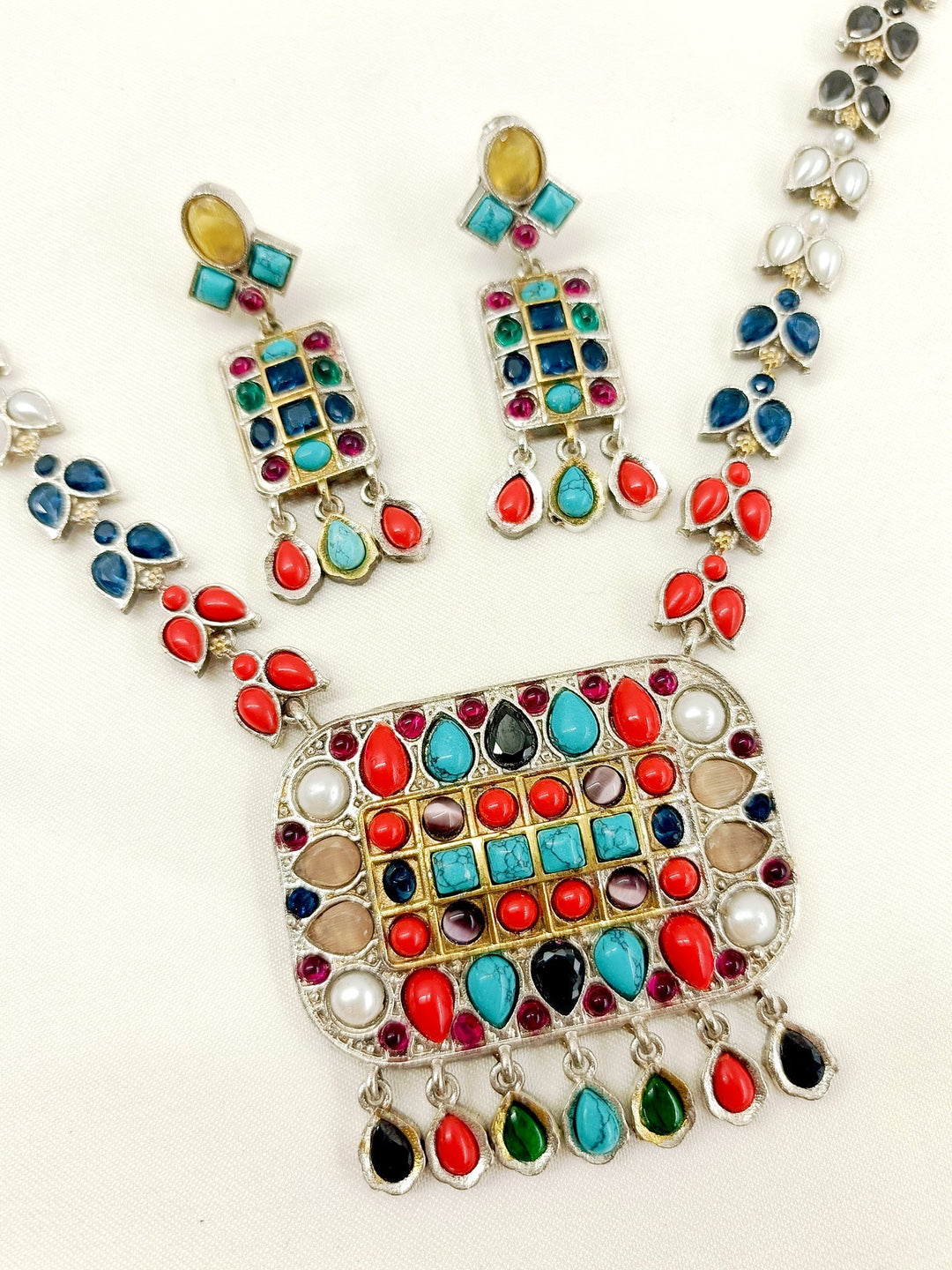 Sanchal Multi Colour Oxidized Necklace Set