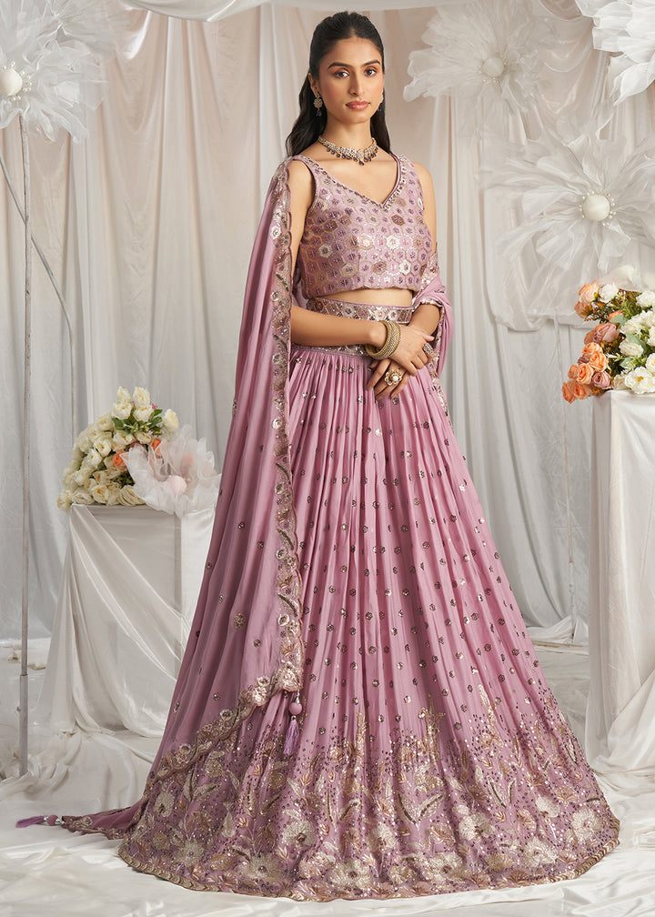 Lilac Purple Georgette Lehenga Choli Adorned with Sequins Work