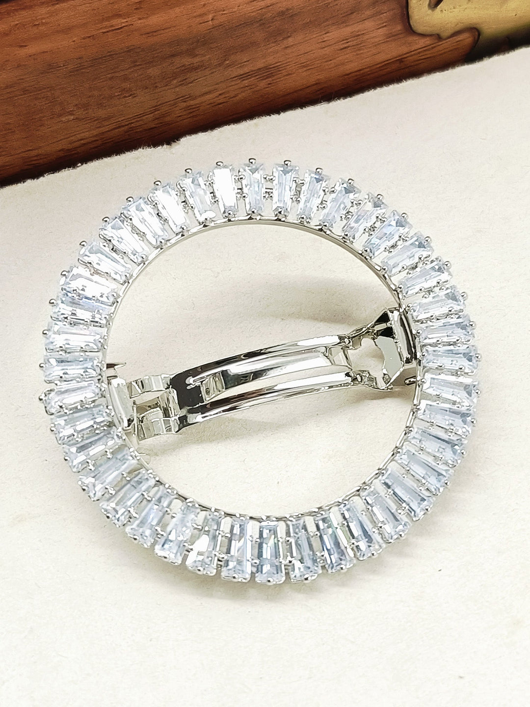 Sahiya Silver Hair Brooch - 5 cm Plated Semi-Precious Stones