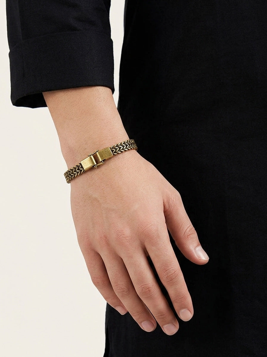 Zehaan Antique Gold Woven Herringbone Men&