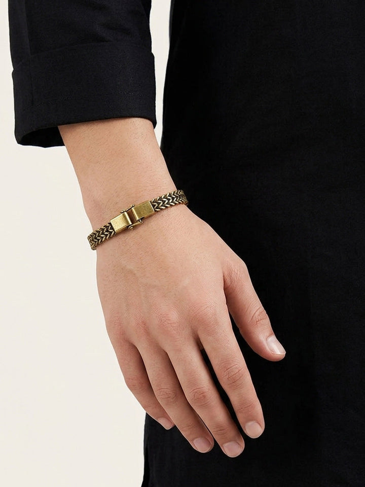 Zehaan Antique Gold Woven Herringbone Men&