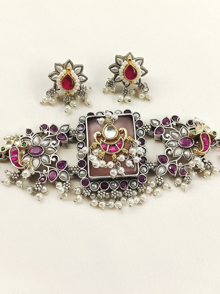 Raya Peach Oxidized Choker Set