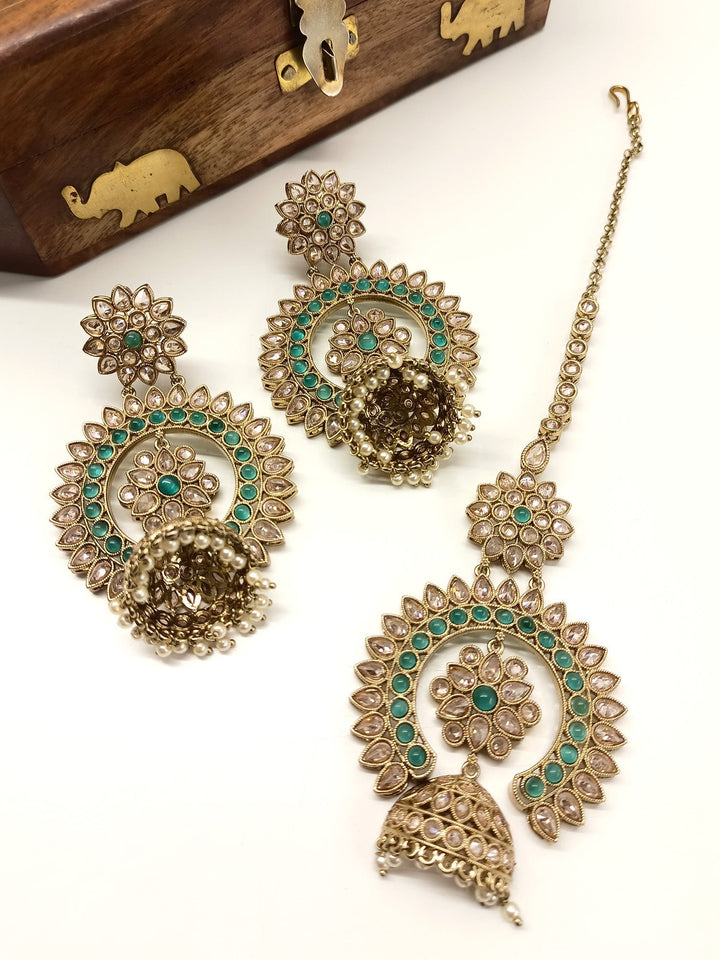 Ekiya Green Polki Jhumki With Teeka