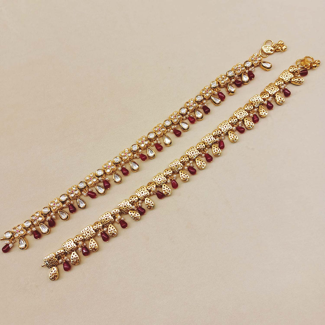 Nupoor Ruby Gold Plated Kundan Anklet