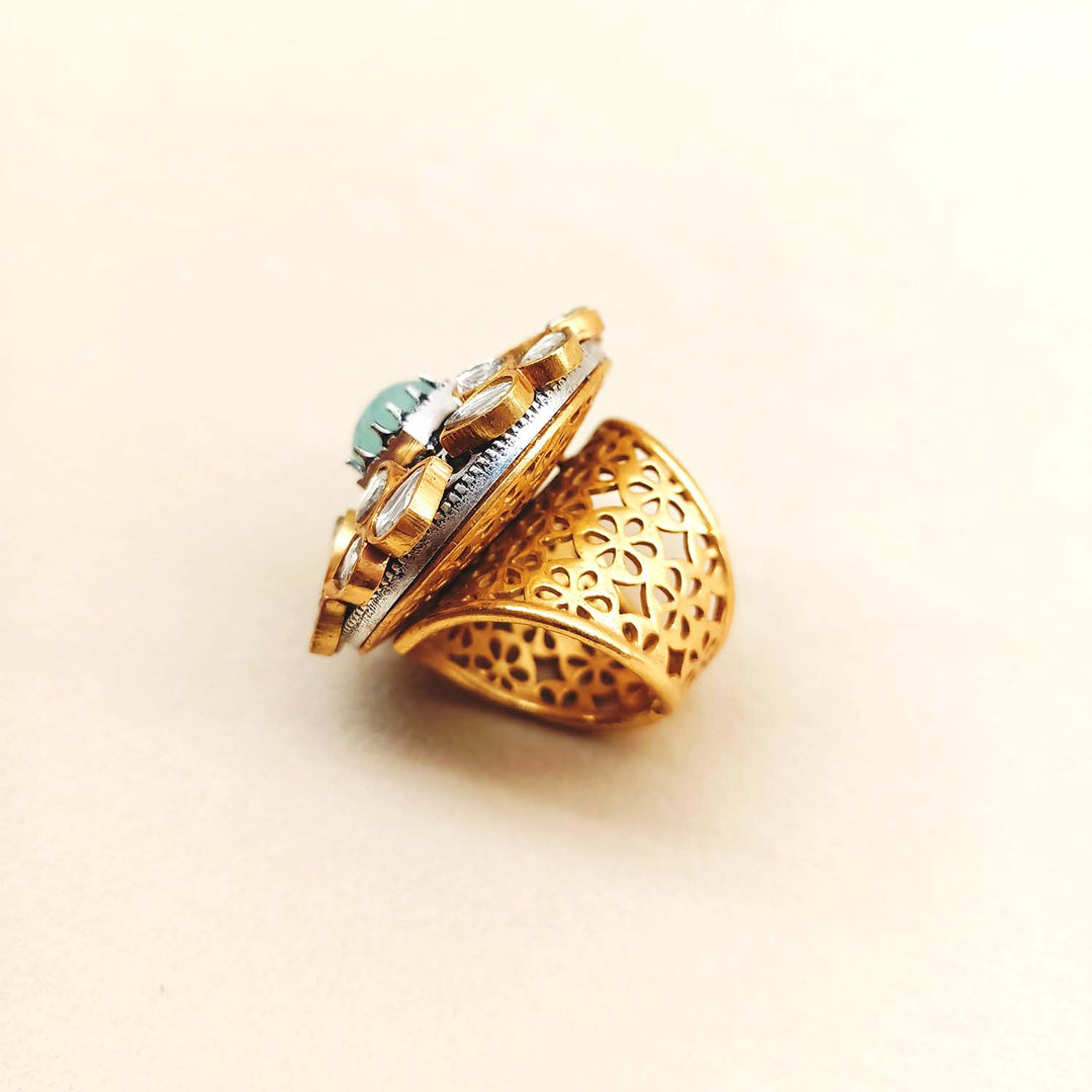 Hasina Mint Green Stone Gold Plated Boutique Ring