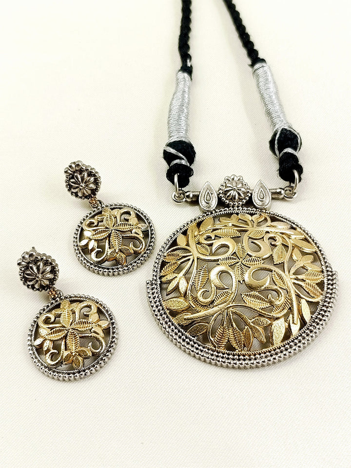 Vasundhara Dual-Tone Oxidized Pendant Set