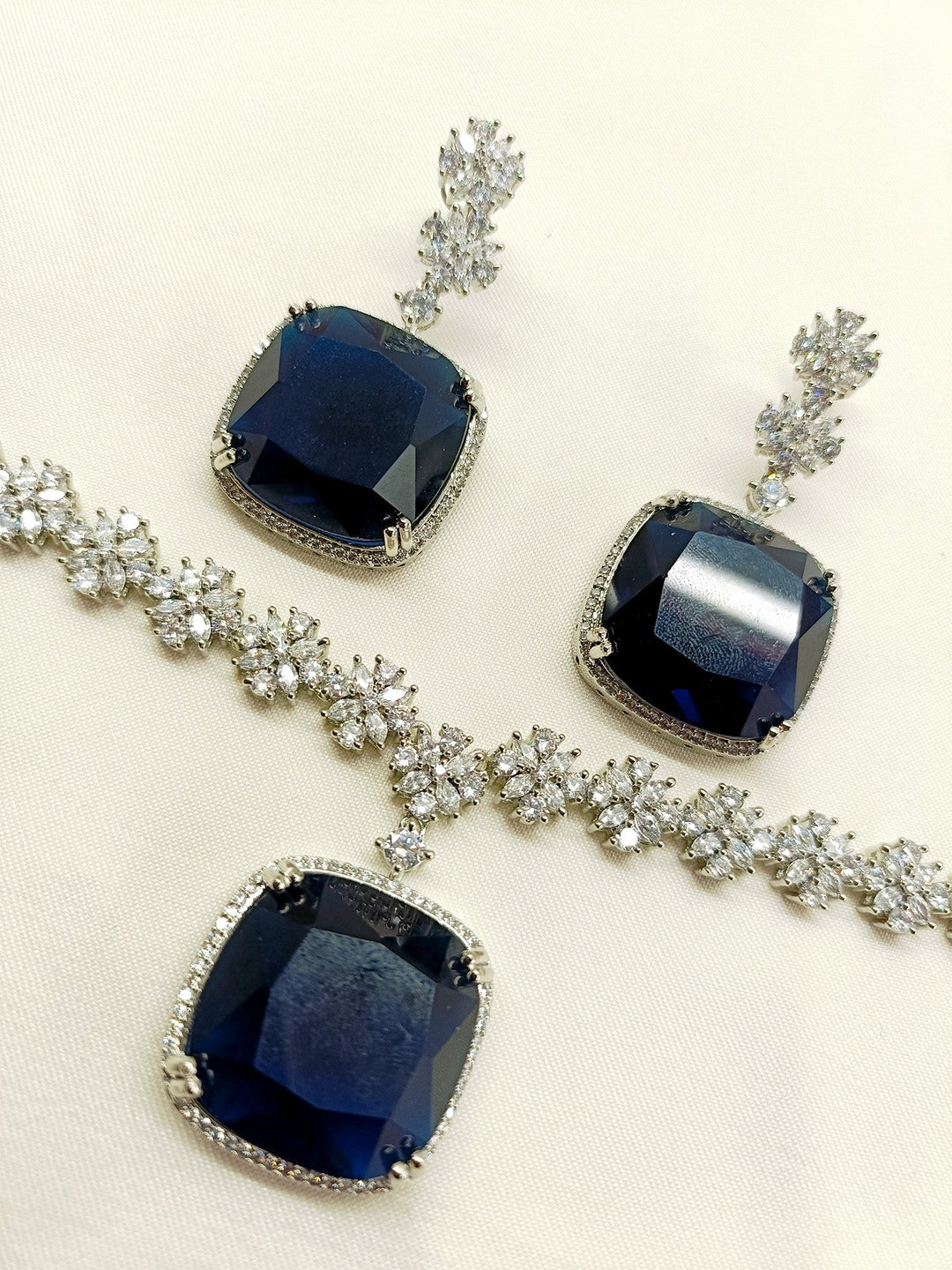 Jigya Navy Blue American Diamond Necklace Set