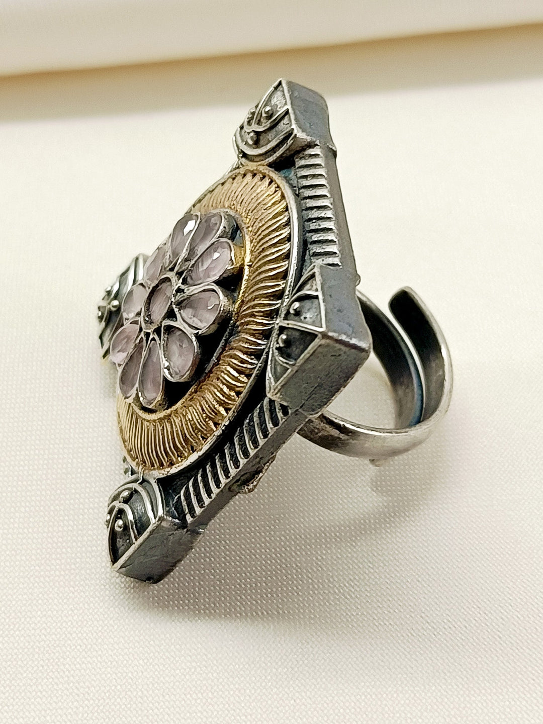 Chanda Baby Pink Oxidized Finger Ring