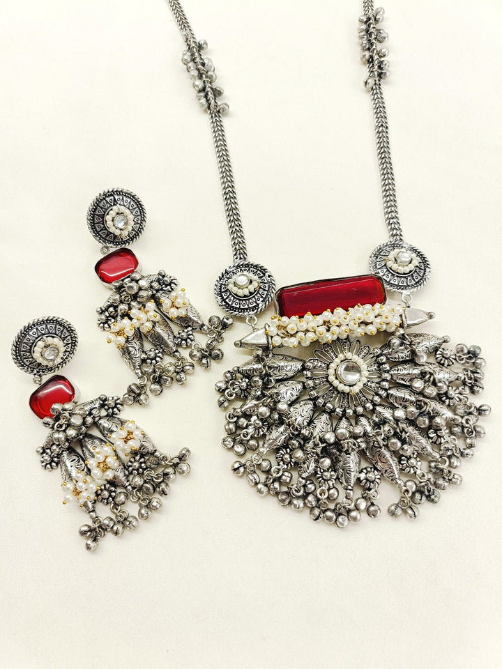 Rhea Ruby Oxidized Pendant Set