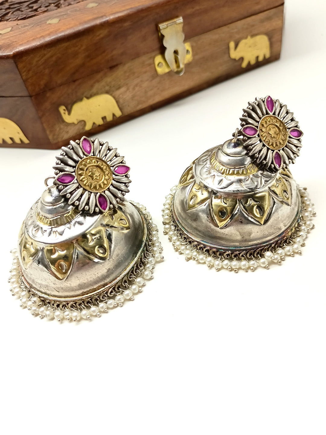 Parvya Ruby Oxidized Jhumki