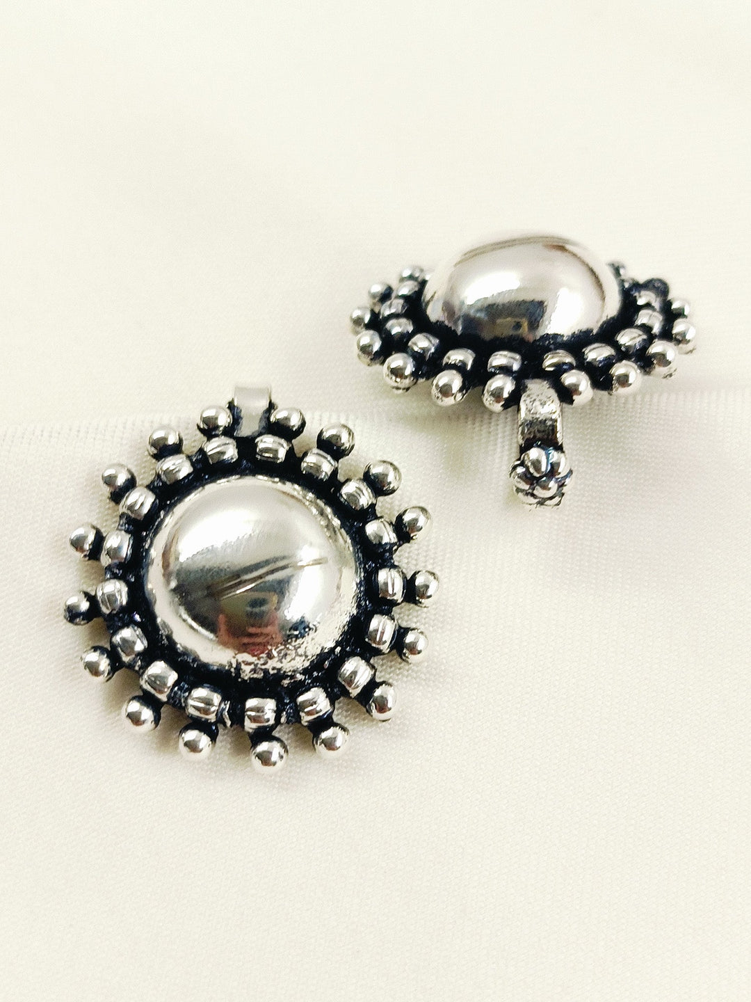 Kutch Silver Oxidized  Big Dome Sunburst Cuff Pair