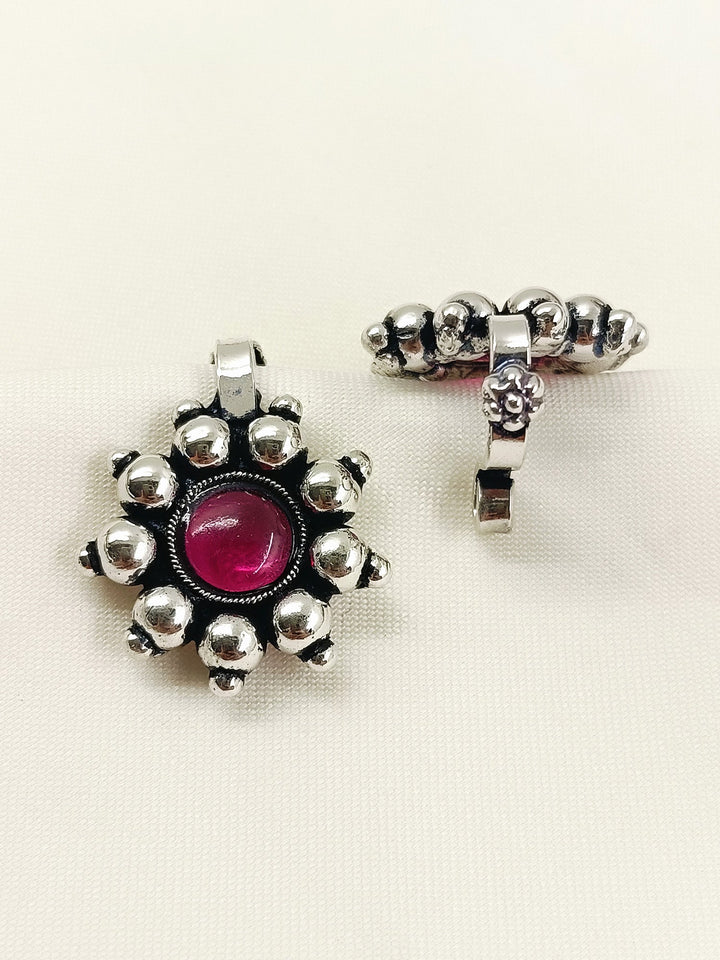 Jais Oxidized Ruby Stone Rava Clip Cuff Pair
