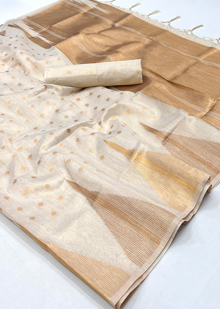 Pearl White Zari Tissue Silk Saree Handcrafted to Perfection