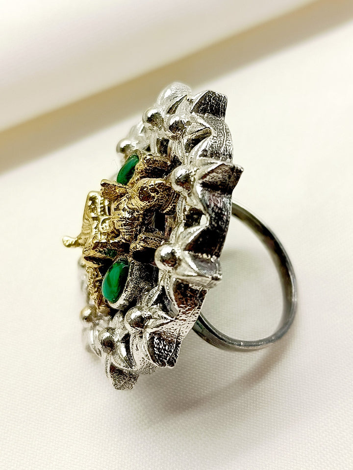 Anjana Green Laxmi Ji Oxidized Finger Ring