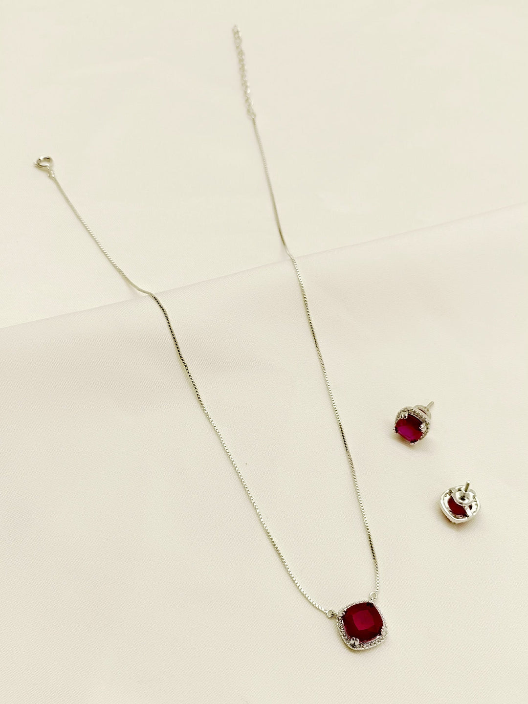 Pakeezah Ruby American Diamond Pendant Set