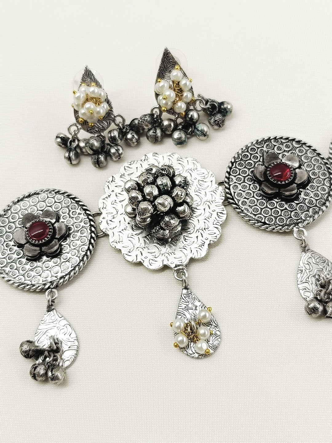 Xanvika Ruby Oxidized Choker Set