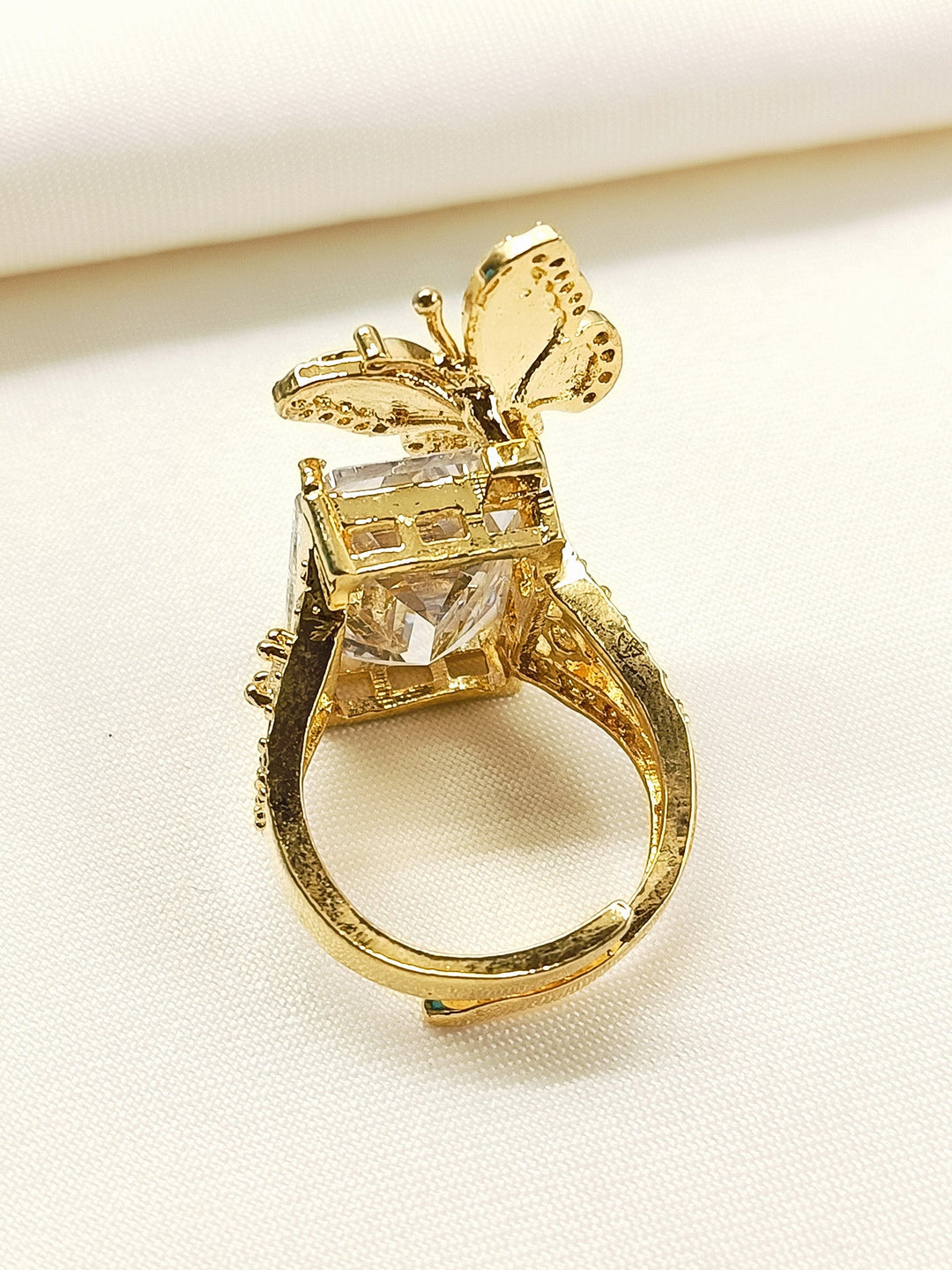 Gatha Pink Butterfly Yellow American Diamond Ring