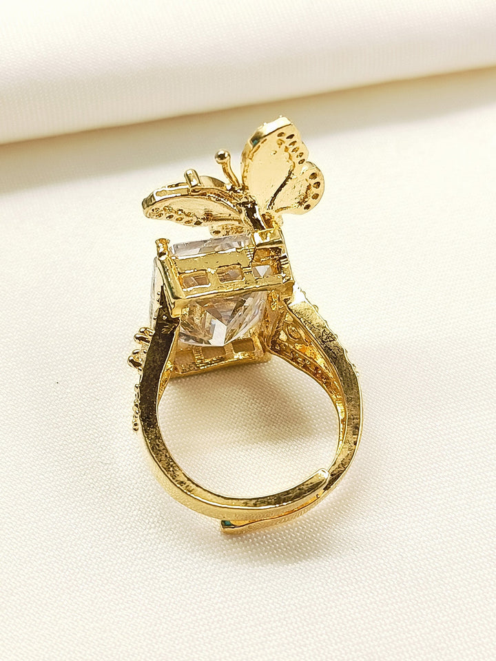 Gatha Pink Butterfly Yellow American Diamond Ring