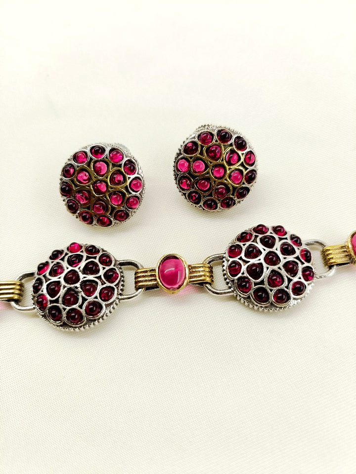 Rameshwari Ruby Oxidized Choker Set - Necklace