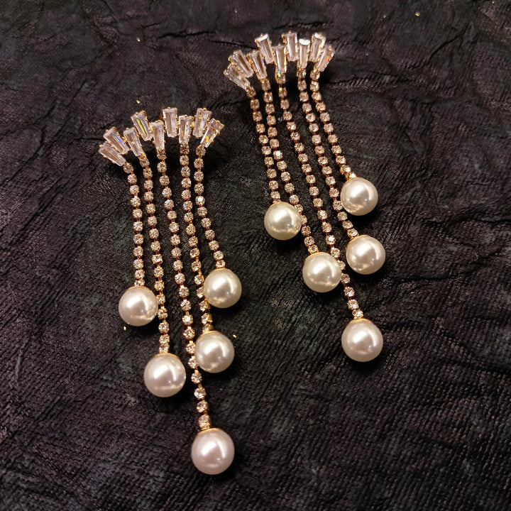 Maaria Rhino Stone Golden Western Earrings - Pearl Drop 2.5