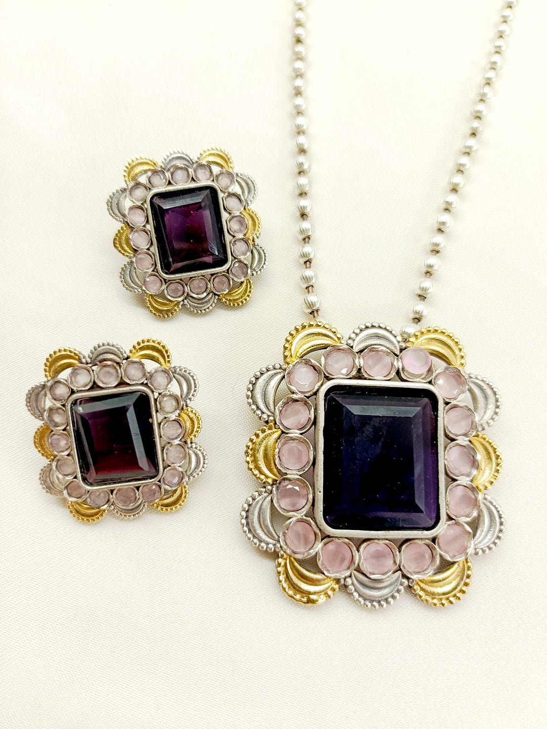 Zandra Purple Oxidized Pendant Set